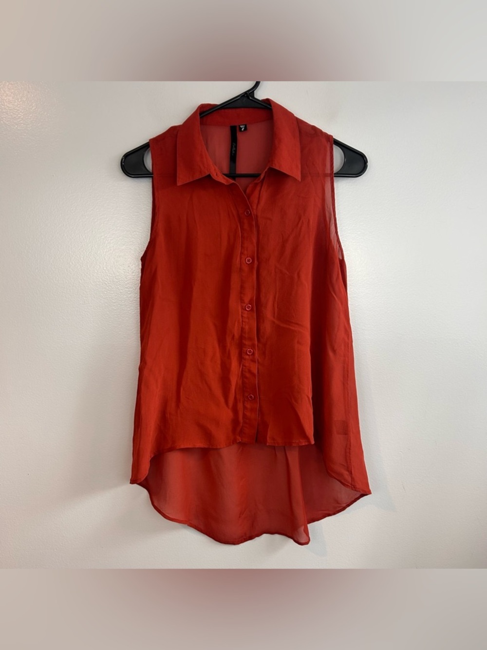 Bellatrix 100% Silk Orange Sleeveless Button Down Sleeveless Top Size Small